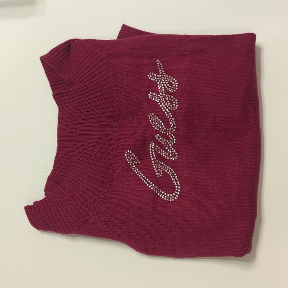 Magenta Guess Rhinestone Logo Sweater
